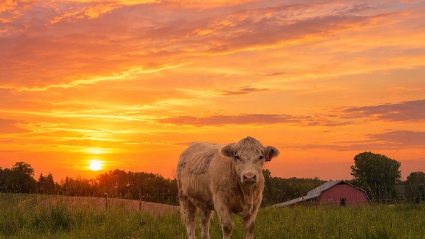 Sunset over the Nansan Farms fields with the barn